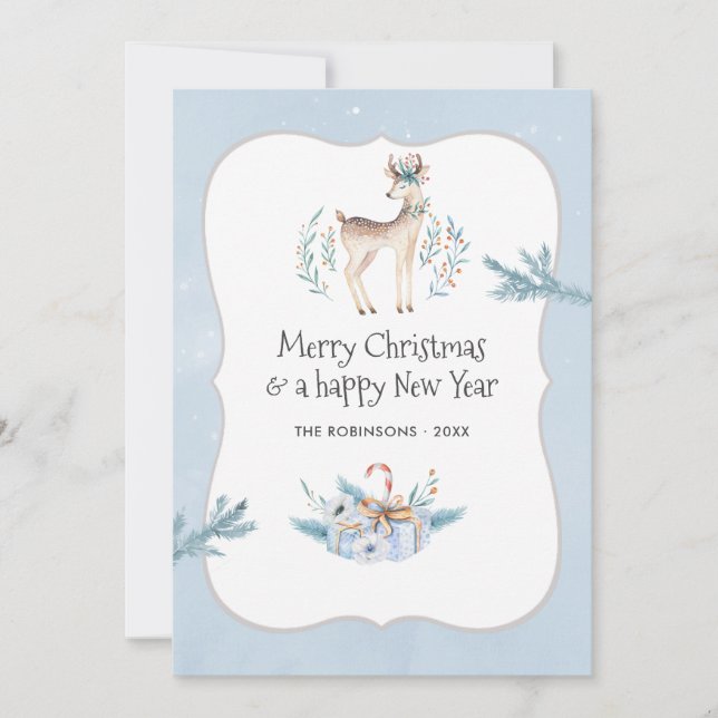 Cartes Pour Fêtes Annuelles Pastel Aquarelle Noël Photo Collage (Devant)
