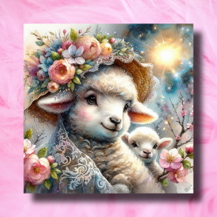 Cartes Pour Fêtes Annuelles Pastel Baby Lamb et maman Pâques chrétiennes