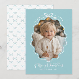 Cartes Pour Fêtes Annuelles Pastel Blue White Wavy Retro Photo