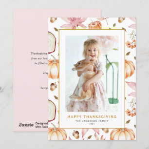 Cartes Pour Fêtes Annuelles Pastel Citrouilles et Pommes Thanksgiving Photo