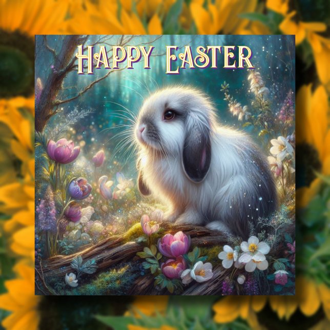 Cartes Pour Fêtes Annuelles Pastel Floral Printemps Bois Bunny Pâques (Créateur téléchargé)