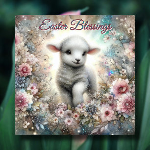 Cartes Pour Fêtes Annuelles Pastel Parties scintillant Aquarelle Lamb Floral P
