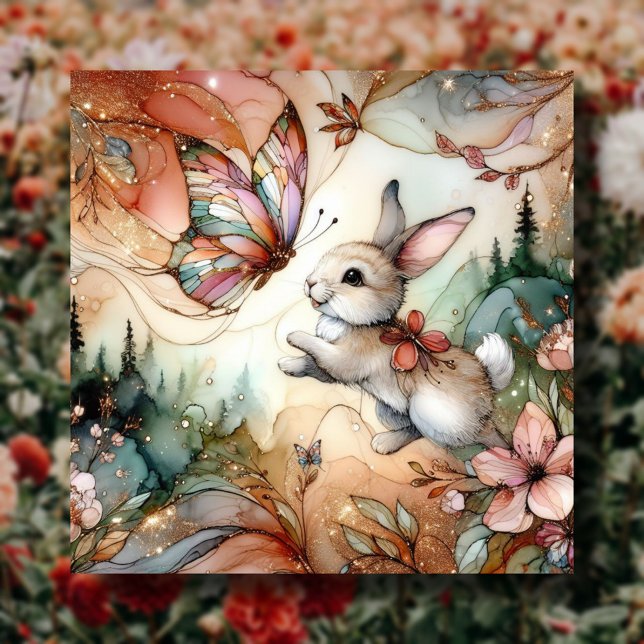 Cartes Pour Fêtes Annuelles Pastel Peach Vitrail Bunny Printemps Pâques (Créateur téléchargé)