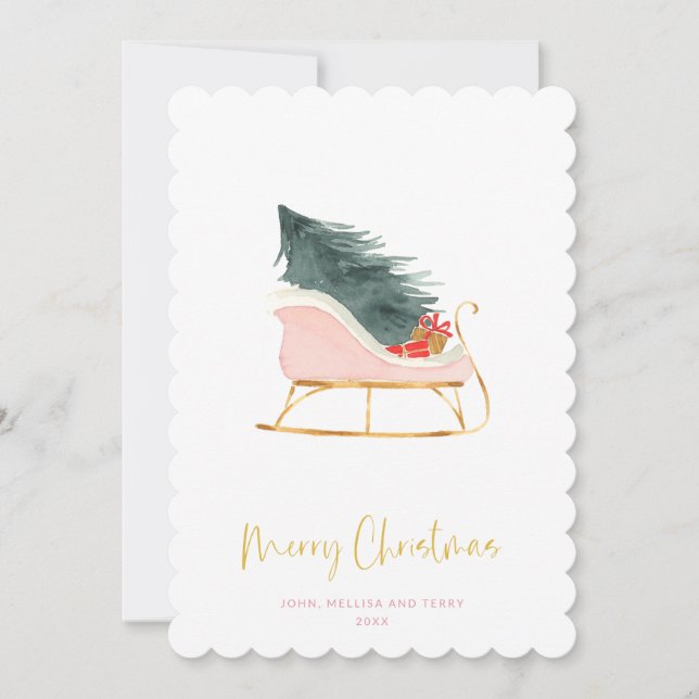 Cartes Pour Fêtes Annuelles Pastel Pink Farmaid Check Christmas Sleigh (Devant)