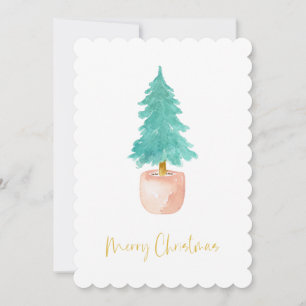 Cartes Pour Fêtes Annuelles Pastel Pink Farmhouse Check Pointe Arbre de Noël