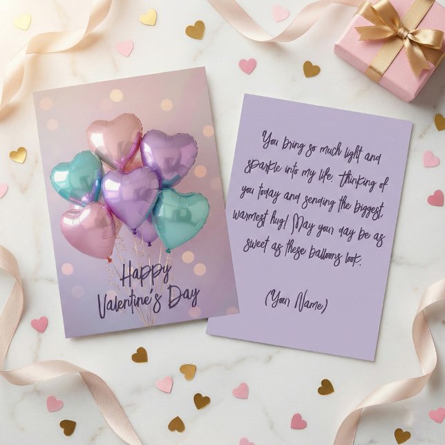 Cartes Pour Fêtes Annuelles Pastel Pink Purple Heart Balloons Valentine's Day (Créateur téléchargé)