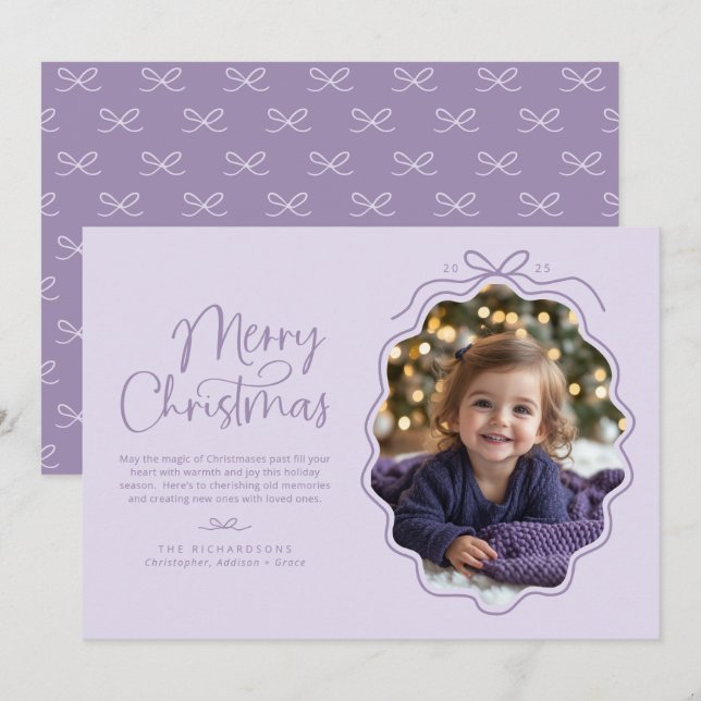 Cartes Pour Fêtes Annuelles Pastel Purple Lavender Wavy Retro Photo (Devant / Derrière)