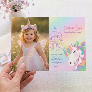 Cartes Pour Fêtes Annuelles Pastel Rainbow Magical Birthday Thank You Card