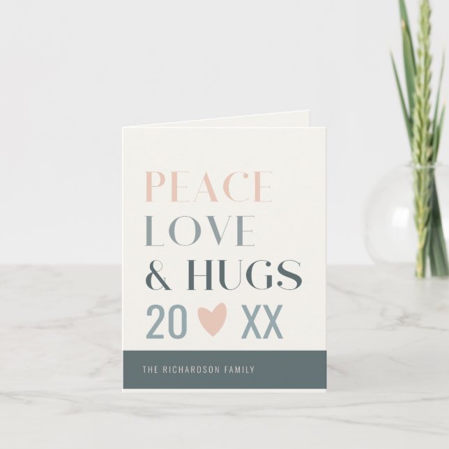 Cartes Pour Fêtes Annuelles Pastel Scandi Blush Grey Peace Love & Hugs 2023 (Devant)