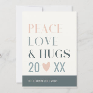 Cartes Pour Fêtes Annuelles Pastel Scandi Blush Grey Peace Love & Hugs 2023