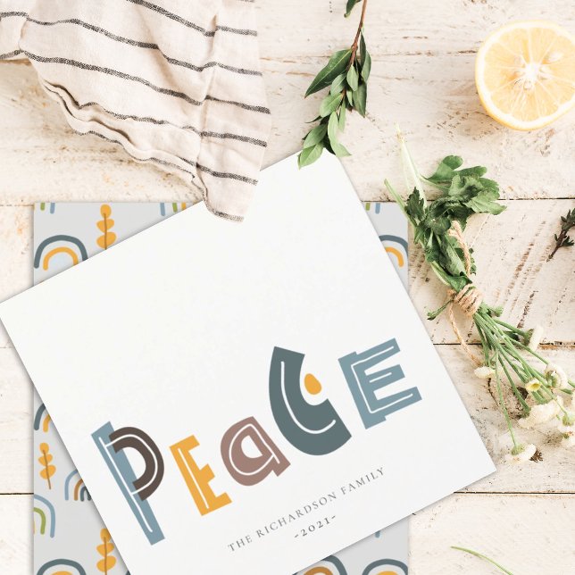 Cartes Pour Fêtes Annuelles Pastel Scandi Texte gris jaune Paix Noël (Créateur téléchargé)