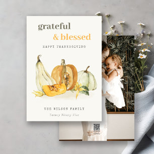 Cartes Pour Fêtes Annuelles Pastel Soft Watercolor Photo Citrouille Thanksgivi