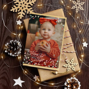 Cartes Pour Fêtes Annuelles Pastel String Lights Joyeux Photo de Noël