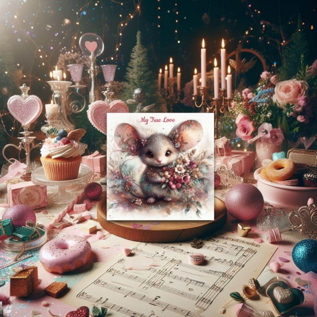 Cartes Pour Fêtes Annuelles Pastel True Love Aquarelle Souris Valentine (Créateur téléchargé)