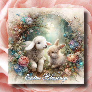 Cartes Pour Fêtes Annuelles Pastel Vintage Jardin Lampe Bunny Chrétien Pâques