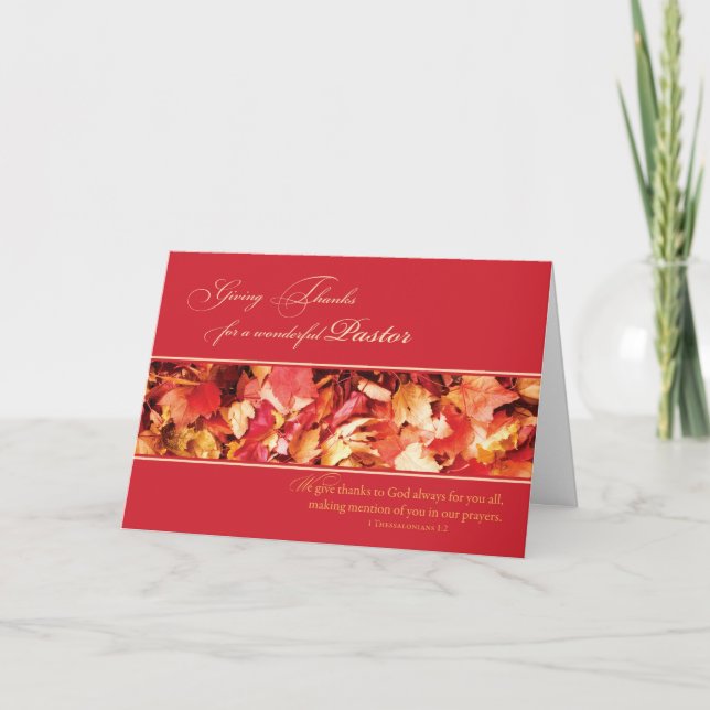 Cartes Pour Fêtes Annuelles Pasteur Thanksgiving Feuilles, Religieux (Devant)