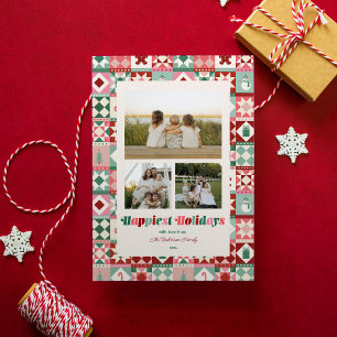 Cartes Pour Fêtes Annuelles Patchwork Fêtes Rose Rouge Vert Trois Photo