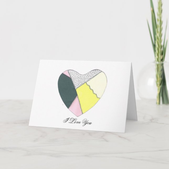 Cartes Pour Fêtes Annuelles Patchwork Heart Je t'aime Valentine (Devant)