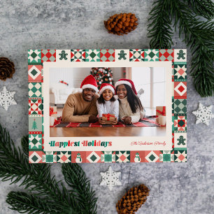 Cartes Pour Fêtes Annuelles Patchwork Joyeuses Fêtes Rouge et Vert Photo