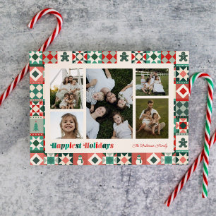 Cartes Pour Fêtes Annuelles Patchwork Joyeuses Fêtes Rouge et Vert Photo