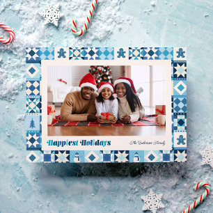 Cartes Pour Fêtes Annuelles Patchwork Joyeuses Fêtes Teintes de Bleu Photo