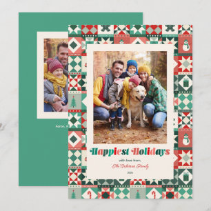 Cartes Pour Fêtes Annuelles Patchwork Joyeux Noël Rouge et Vert Photo
