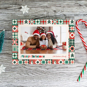 Cartes Pour Fêtes Annuelles Patchwork Noël Rouge et Vert Photo Fêtes