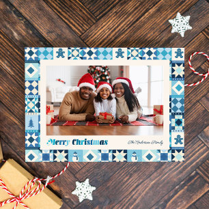 Cartes Pour Fêtes Annuelles Patchwork Noël Teintes de Bleu Photo Fêtes