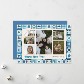 Cartes Pour Fêtes Annuelles Patchwork Nouvel An Teintes de Bleu