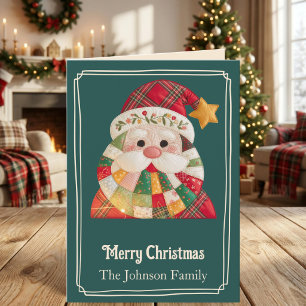Cartes Pour Fêtes Annuelles Patchwork Santa à carreaux de Noël
