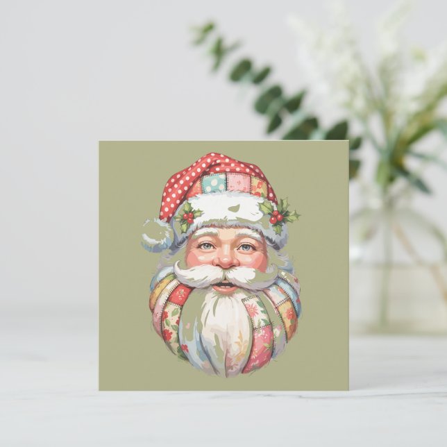 Cartes Pour Fêtes Annuelles Patchwork Santa Claus Christmas Retro (Debout devant)