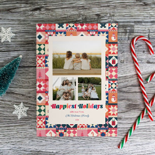 Cartes Pour Fêtes Annuelles Patchwork Vacances Multicolore Trois Photo