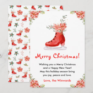 Cartes Pour Fêtes Annuelles Patin à glace floral rouge Joyeux Noël
