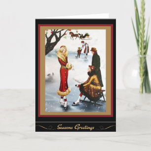 Cartes Pour Fêtes Annuelles Patinage Artistique Art Déco Noël Dames