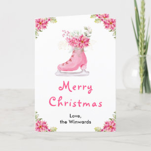 Cartes Pour Fêtes Annuelles Patinage de glace à fleurs rose Joyeux Noël