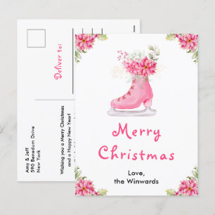 Cartes Pour Fêtes Annuelles Patinage de glace à fleurs rose Joyeux Noël