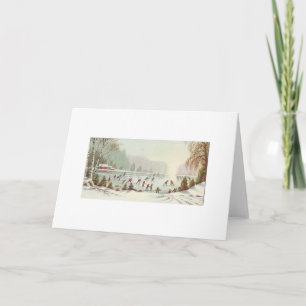 Cartes Pour Fêtes Annuelles Patinage De Noël Vintage Sur L'Étang