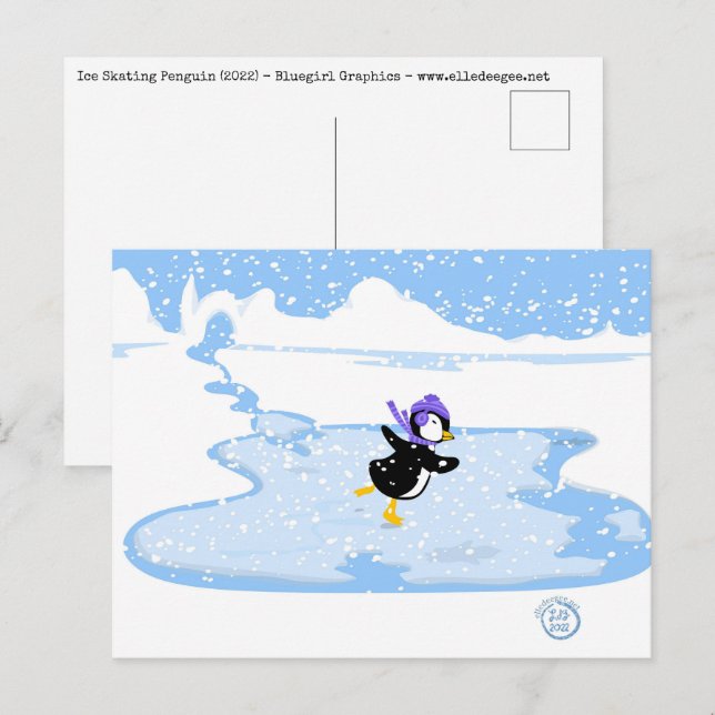 Cartes Pour Fêtes Annuelles Patinage Penguin Noël (Devant / Derrière)