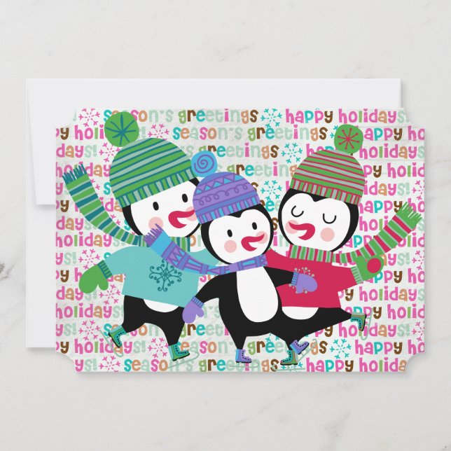 Cartes Pour Fêtes Annuelles Patinage Penguins Noël (Devant)