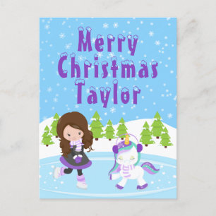 Cartes Pour Fêtes Annuelles Patinage sur glace Coiffeuse Brown Joyeuse Noël Fê