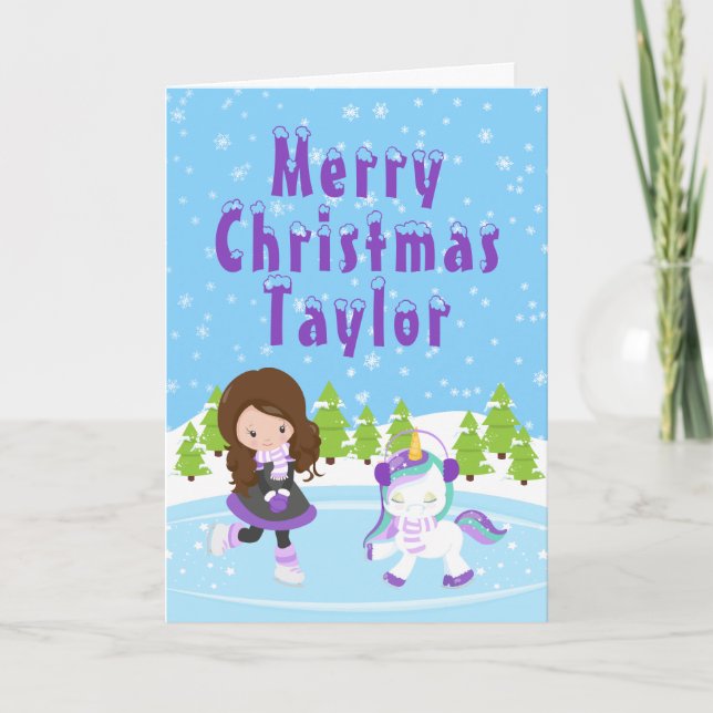 Cartes Pour Fêtes Annuelles Patinage sur glace Coiffeuse Brown Joyeuse Noël Fê (Devant)