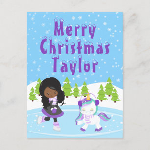 Cartes Pour Fêtes Annuelles Patinage sur glace Fille Africaine Américaine Joye