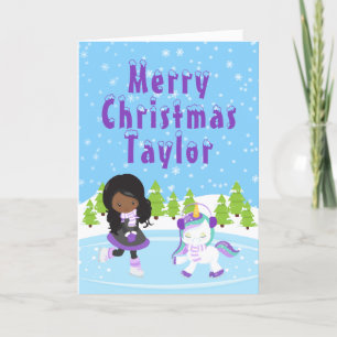 Cartes Pour Fêtes Annuelles Patinage sur glace Fille Africaine Américaine Joye
