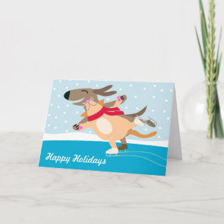 Cartes Pour Fêtes Annuelles Patinage sur glace sur chiens et chats - Joyeuses 