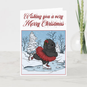 Cartes Pour Fêtes Annuelles Patinage sur glace Terre-Neuve Chien chiot Joyeux 
