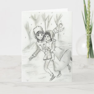 Cartes Pour Fêtes Annuelles Patineurs à l'ancienne