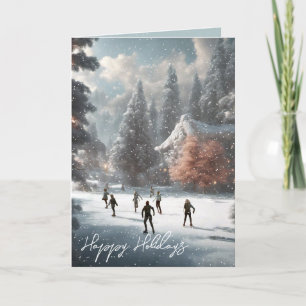 Cartes Pour Fêtes Annuelles Patineuse Sur Glace De Noël Dans Un Étang