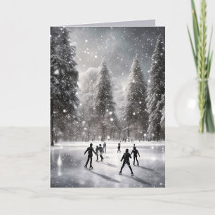 Cartes Pour Fêtes Annuelles Patineuse Sur Glace De Noël Dans Un Étang