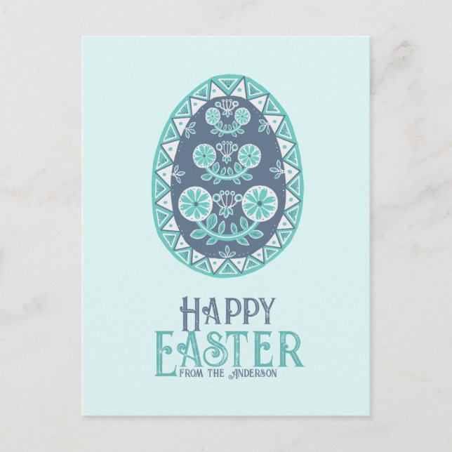 Cartes Pour Fêtes Annuelles Patrimoine Turquoise Pysanka Ukraine Folk Pâques (Devant)