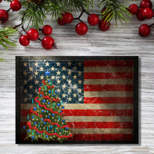 Cartes Pour Fêtes Annuelles Patriotic American Flag and Christmas Tree
